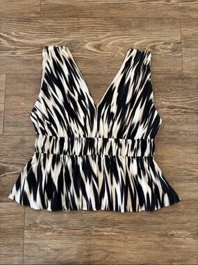 Banana Republic Cascade Silk Top in Black & Cream Women's Size Large